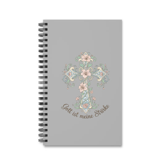 Florales Kreuz-Spiral-Tagebuch – christliches Notizbuch „Gott ist meine Stärke“.